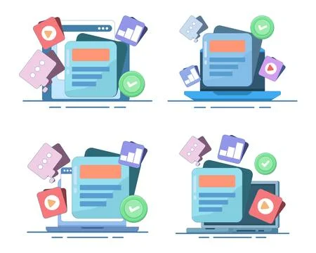 Set of media data management and business graph flat vectors イラスト素材