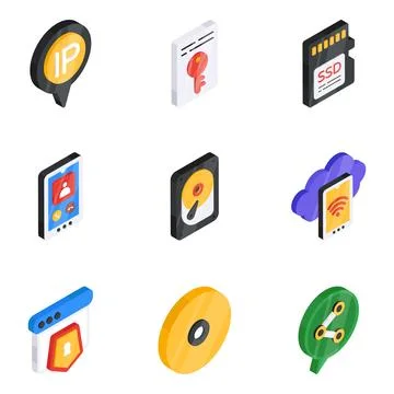 Set of Media Flat Isometric Icons 스톡 일러스트