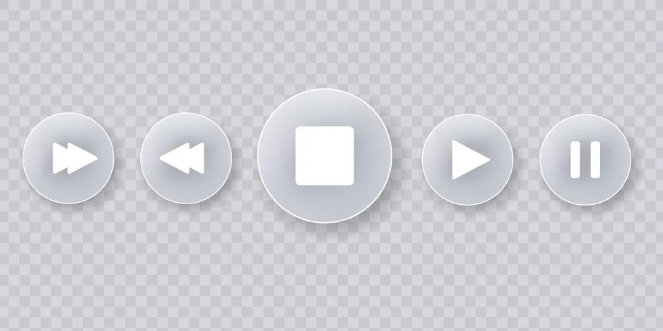 Set of media player control buttons with a modern glassmorphism design Stock Illustration