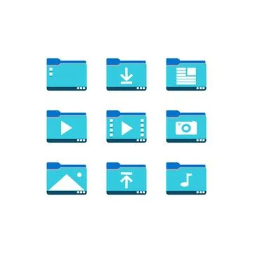 Set of media player icons in flat design style. Vector illustration. Stockillustratie