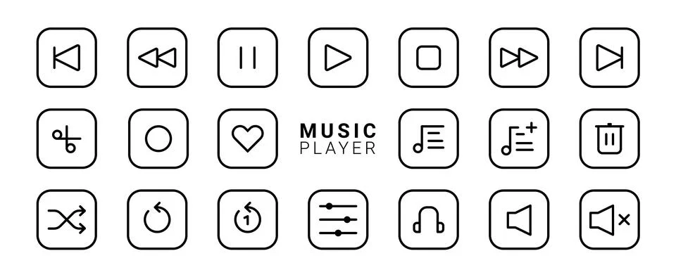Set of Media player icons in thin line style. Ilustración de archivo