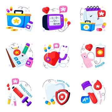 Set of Medical Flat Illustrations Stock Illustration