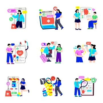Set of Medical Flat Illustrations Stock Illustration