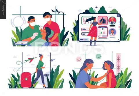 Set of medical insurance illustrations Stock Illustration