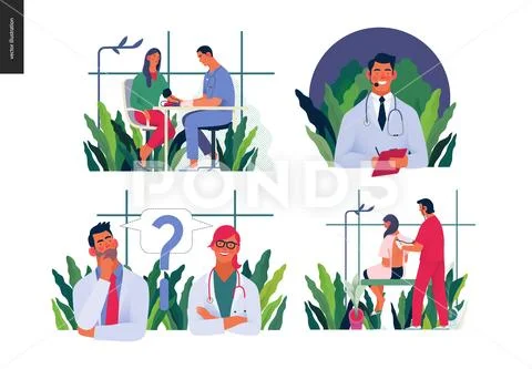 Set of medical insurance illustrations Stock Illustration
