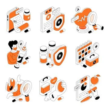 Set of Medical Isometric Illustrations Stock Illustration