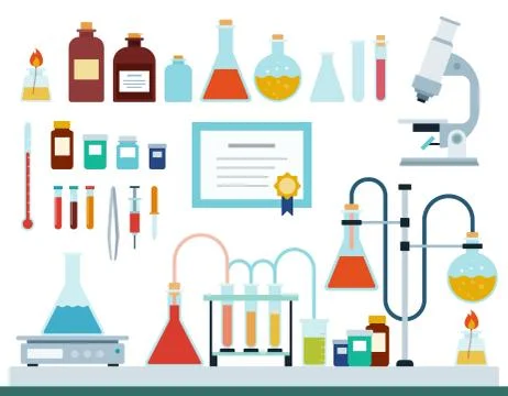 Set of Medical Laboratory flat vector illustration. Stock Illustration