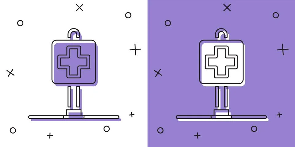Set Medical map pointer with cross hospital icon isolated on white and purple Stockillustratie
