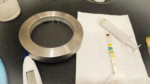 Set of medical objects on grey background, above view. The concept of complex Foto stock