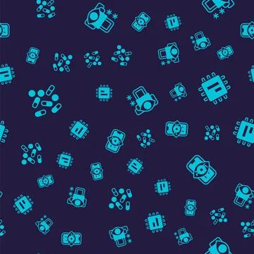 Set Medical pill biohacking, Processor CPU, Cyber security and Computer visio 스톡 일러스트