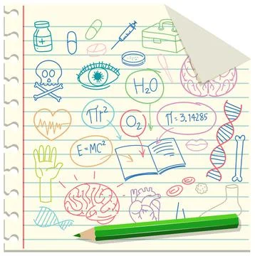 Set of medical science element doodle on paper Stock Illustration