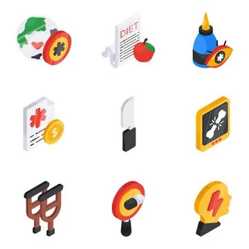 Set of Medical Tools Flat Isometric Icons Stock Illustration