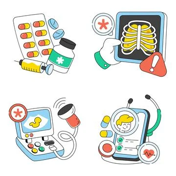Set of Medication Doodle Icons Stock Illustration
