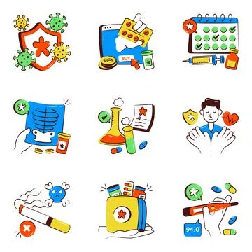 Set of Medication Isometric Illustrations Stock Illustration