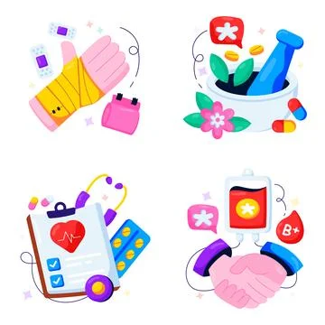 Set of Medicinal Flat Illustrations Stock Illustration