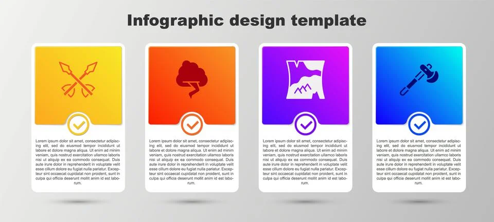 Set Medieval arrows, Cloud and lightning, Folded map and Wooden axe. Business Illustrazione stock