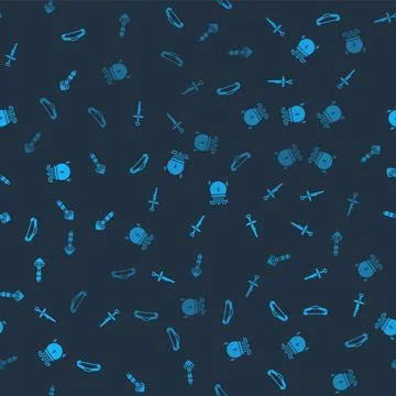 Set Medieval bow, Dagger, Magic ball and wand on seamless pattern. Vector 스톡 일러스트