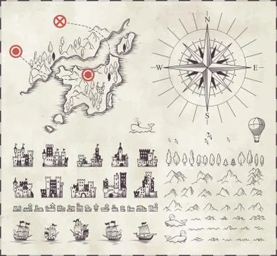 Set in medieval cartography Stock Illustration