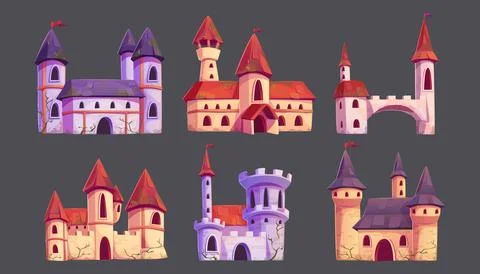 Set of medieval castles isolated on background Stock Illustration