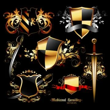 Set of medieval elements Stock Illustration