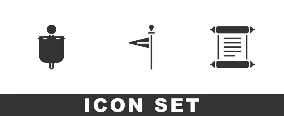Set Medieval flag, and Decree, parchment, scroll icon. Vector Illustrazione stock