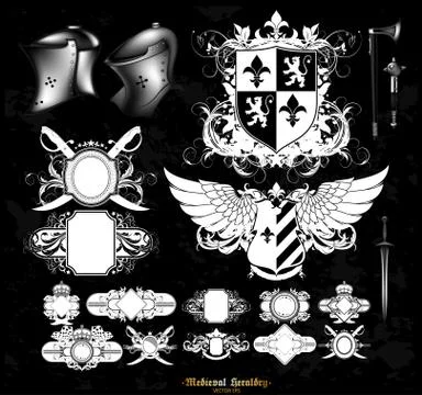 Set of medieval heraldry Illustrazione stock
