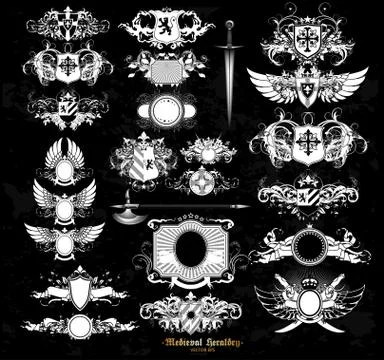 Set of medieval heraldry Stock Illustration