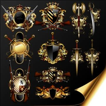 Set of medieval heraldry Stock Illustration