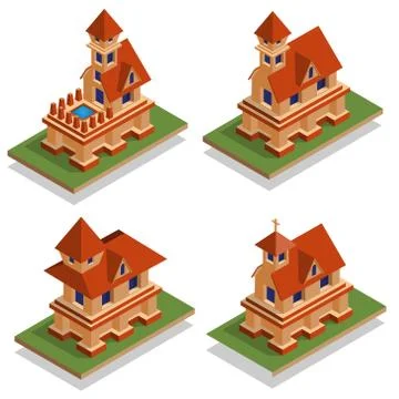 A set of medieval houses. Illustrazione stock