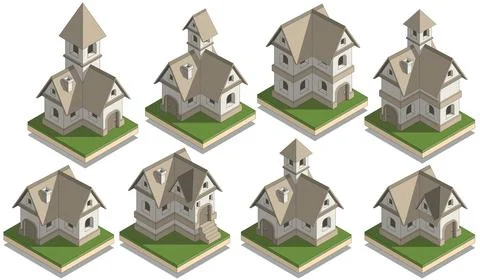 Set of medieval houses. Stock Illustration