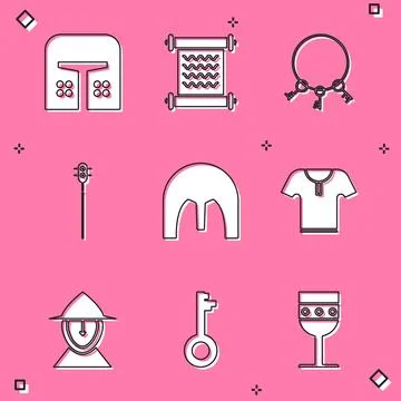 Set Medieval iron helmet, Decree, parchment, scroll, Old keys, chained mace.. Иллюстрация