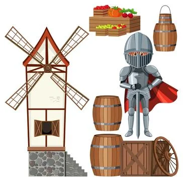 Set of medieval object 스톡 일러스트