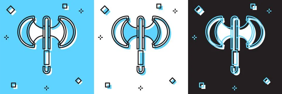 Set Medieval poleaxe icon isolated on blue and white, black background.  Vect Stock Illustration