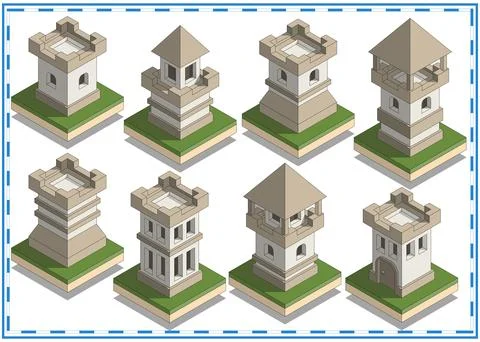 Set of medieval towers. Stock Illustration