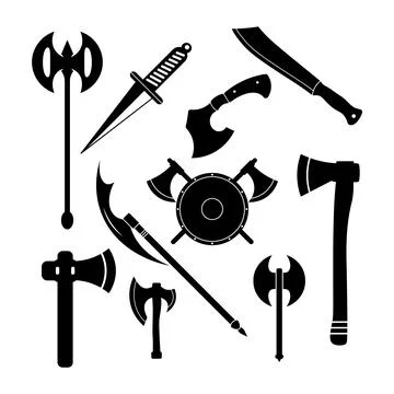 Set of Medieval Weapons Silhouettes Vector Illustration Stock Illustration