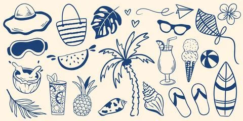 Set of Mediterranean-style beach summer vacation items Stock-Illustration