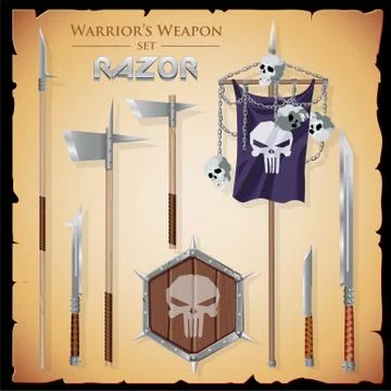 Set meele weapon to fantasy style Stock Illustration