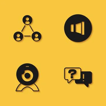 Set Meeting, Question and Answer, Web camera and Speaker volume icon with long Illustrazione stock