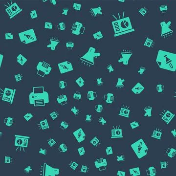 Set Megaphone, Board with graph, Printer and Note paper push button on seamless 스톡 일러스트