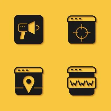 Set Megaphone, Browser window, Infographic of city map and Target financial g Ilustración de archivo