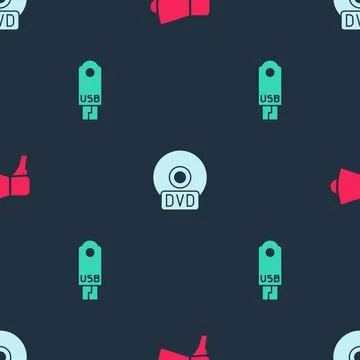 Set Megaphone, CD or DVD disk and USB flash drive on seamless pattern. Vector イラスト素材