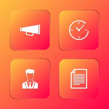 Set Megaphone, Clock with arrow, User of man in business suit and Document ic イラスト素材