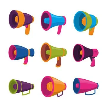 Set of megaphone speaker collection. Loudspeaker vector set. Announcement s.. Illustrazione stock