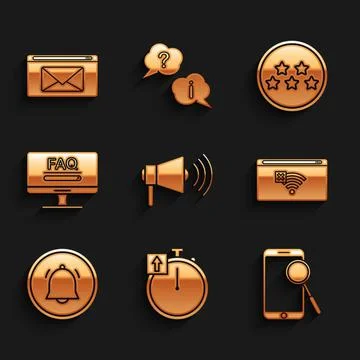 Set Megaphone, Stopwatch, Mobile diagnostics, No Internet connection, Button イラスト素材