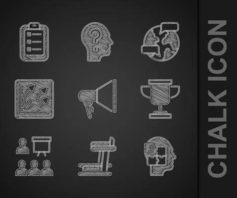 Set Megaphone, Treadmill machine, Head puzzles strategy, Award cup, Training Stock Illustration