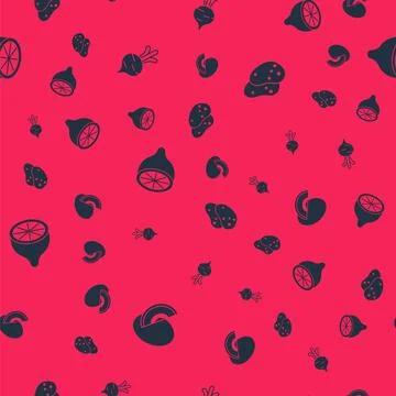 Set Melon fruit, Beet, Lemon and Potato on seamless pattern. Vector Stock Illustration