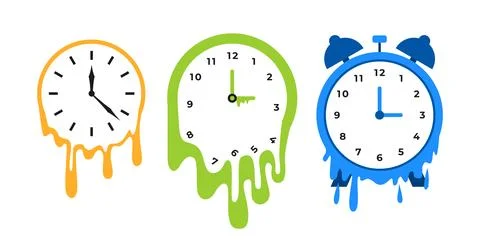 Set of Melting Clock Set Collection Concept Illustration, Melting Clock Art.. Stock Illustration