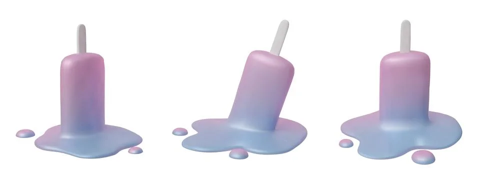 Set of melting gradient ice cream bars with glossy texture minimal summer Stock Illustration
