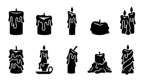 Set of melting wax candles in various shapes for halloween or mystical themes Stock Illustration