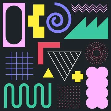 Set of Memphis Geometric Elements Zigzag Grid Sawtooth Wave Stripes 库存插图